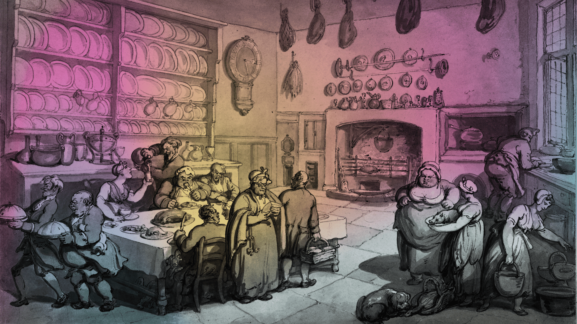 "The Squire's Kitchen" by Thomas Rowlandson